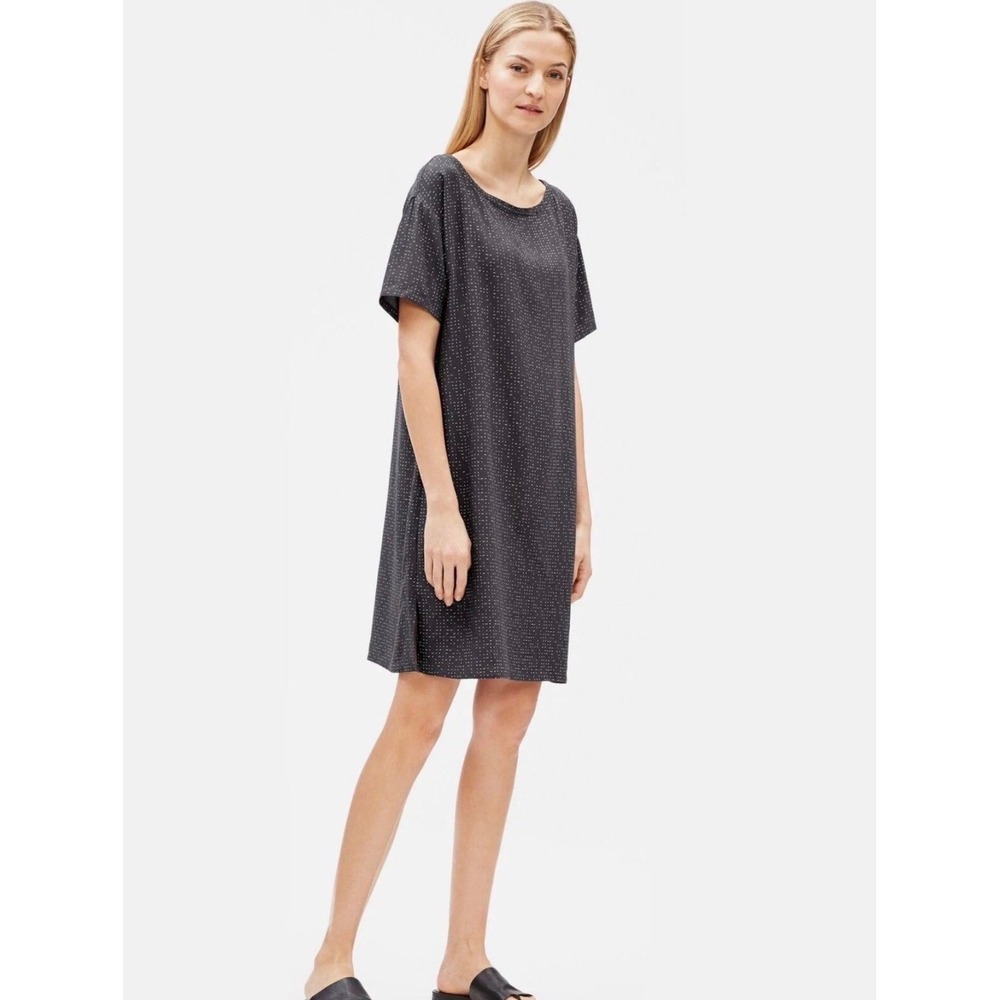 Eileen Fisher Women's Shift Dress Size XS Gray Tencel‎ Lyocell Short Sleeve Chic